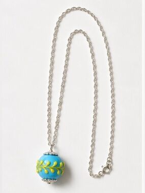 💛🩵Artisan 28” Sterling Silver Blue & Yellow Art Glass Sphere Pendant Necklace💛🩵